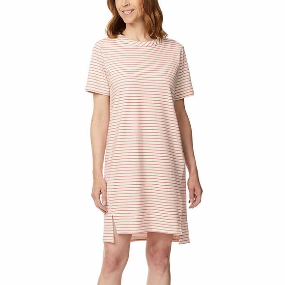 Women’s Pink Stripped Short Sleeve Dress - Picture 1 of 5